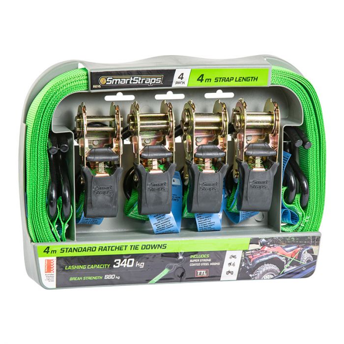 Smart Straps 4mRatchet Tie Down Pad - Green (4 Piece)