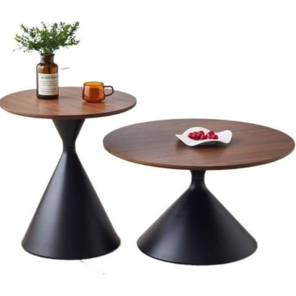 Deora Wood Round Coffee Table With Metal Legs -Black