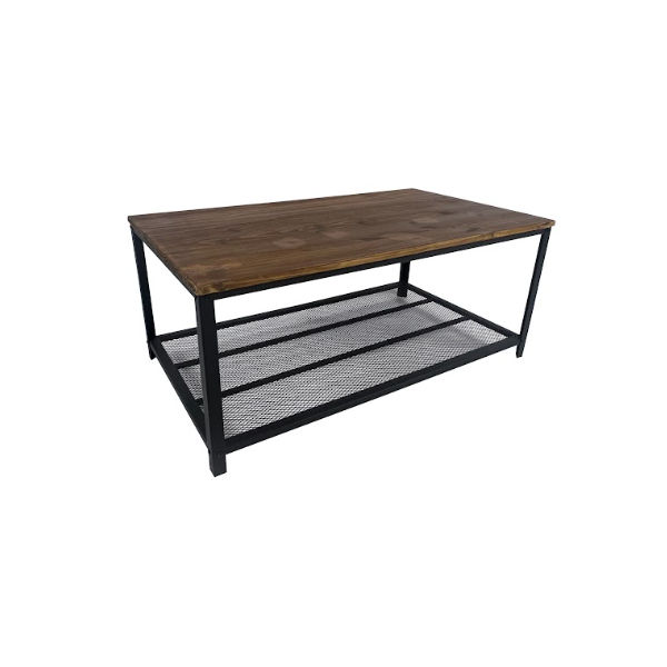 Madrid Rustic Solid Wood and Steel Coffee Table with Storage Shelf – Industrial Living Room Table