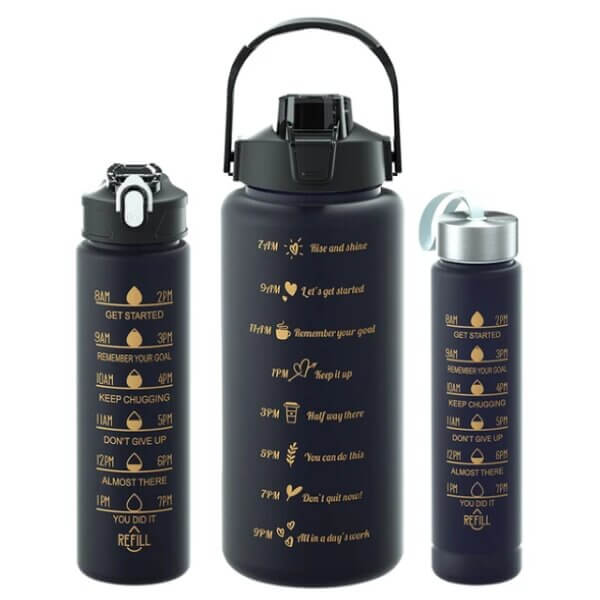 Set of 3 Motivational Water Bottles - Black