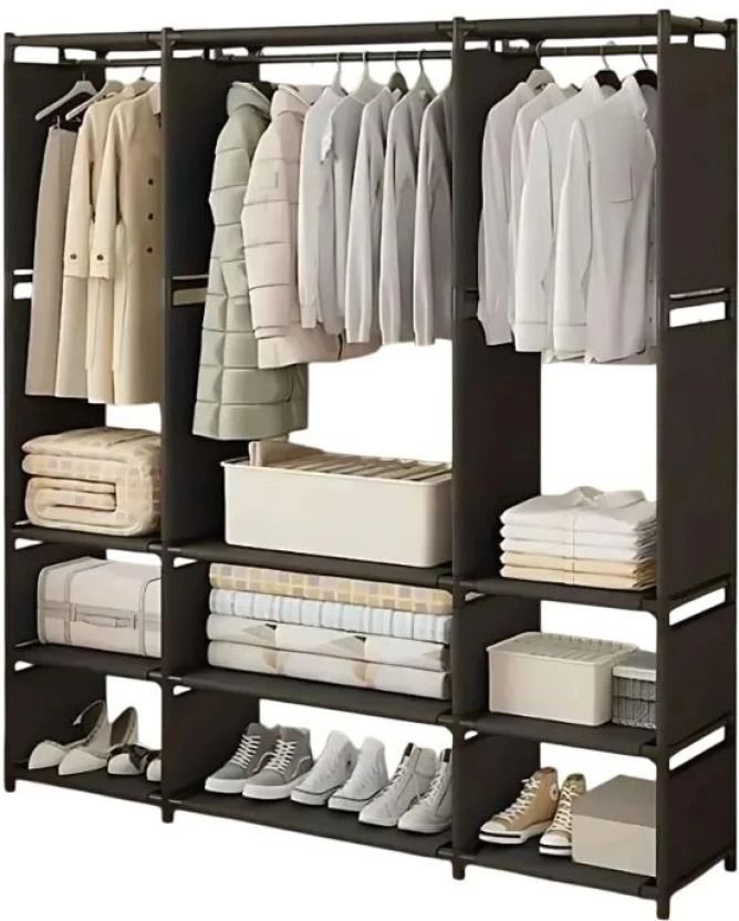 Triple Wardrobe Pipe Storage Rack Steel Collapsible Wardrobe
