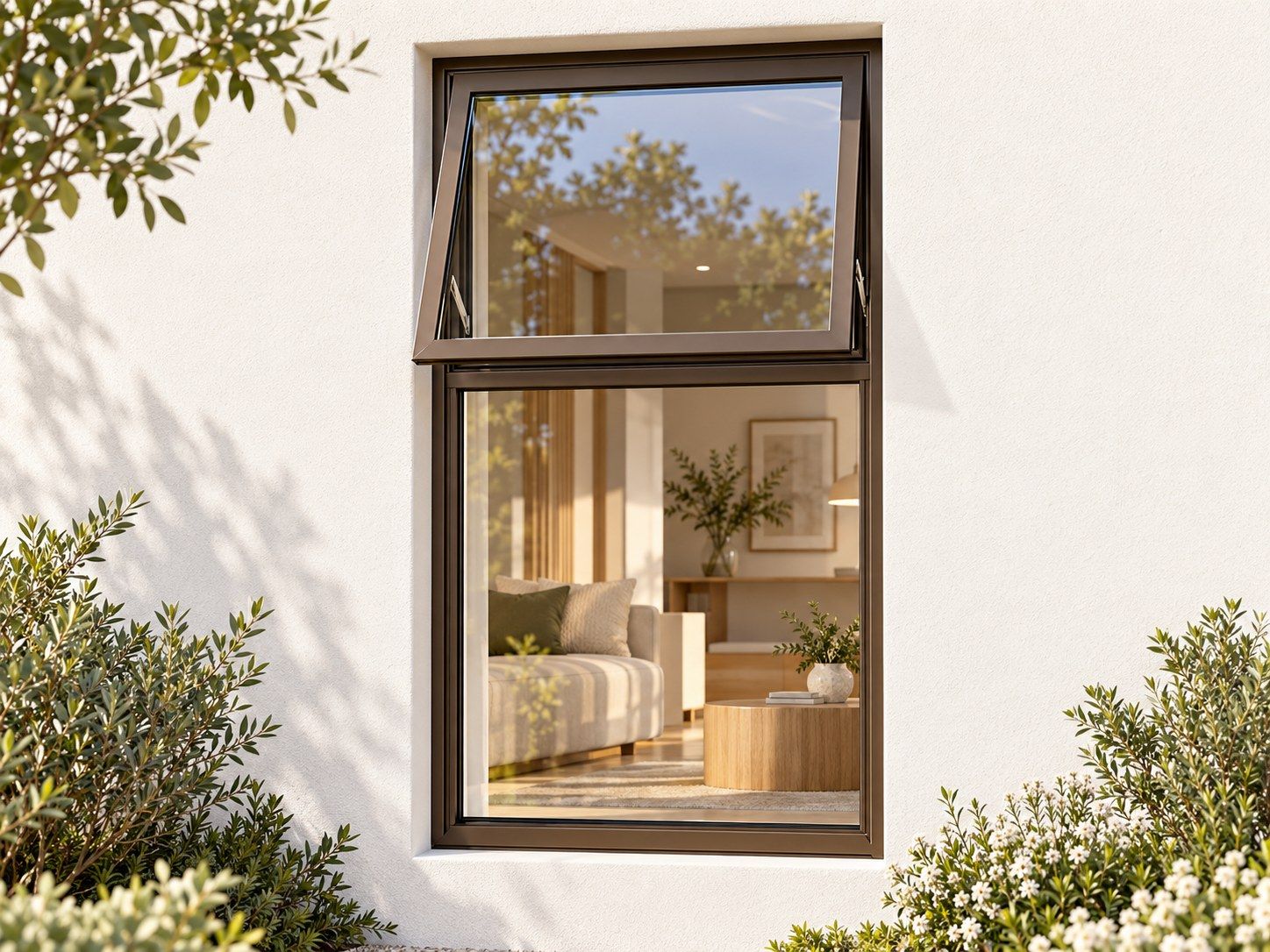 Kenzo Premium Top-Hung Aluminium Window - Bronze, 900 1500 mm, Upper Opener with Fixed Lower Pane, Clear Glass