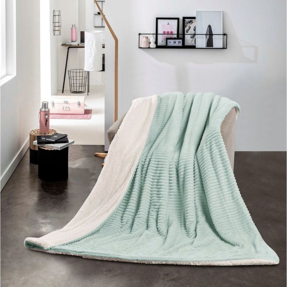 Nu Dekor - Reversible Sherpa Fleece Throw Flannel Blanket - Teal - 180x200cm