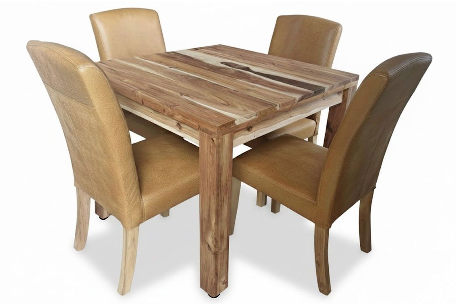 Primo Solid Blackwood Dining Set 5-Piece 10001000 1 Table 4 Genuine Leather Chairs (Tan)
