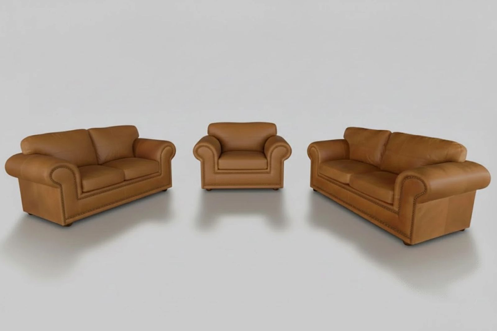 Afrikan Comfort Genuine Leather Lounge Set 3-Piece (x1 1-Seater x2 2-Seater Sofas - Exotic Tan)
