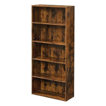 5-Tier Adjustable Bookshelf – Brown Wood, Sturdy & Space-Saving Design