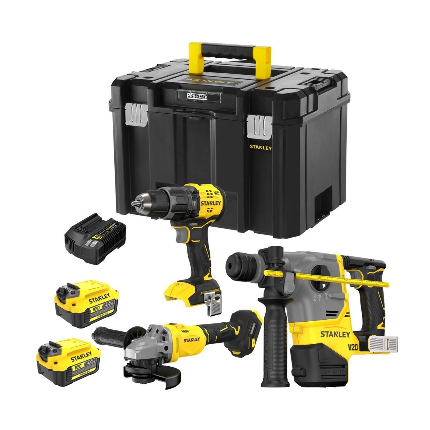 V20 18V Brushless 3-Tool Kit – Hammer Drill, SDS-Plus Rotary Hammer & 125mm Grinder