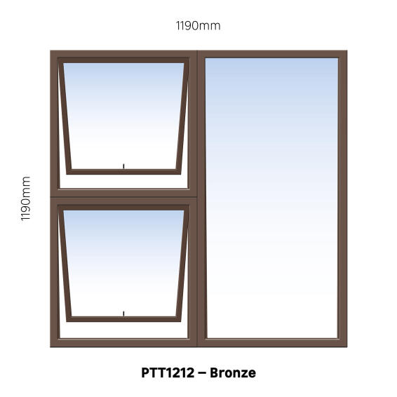 Aluminium window bronze top hung PTT1212 2 vent W1200MM x H1200MM