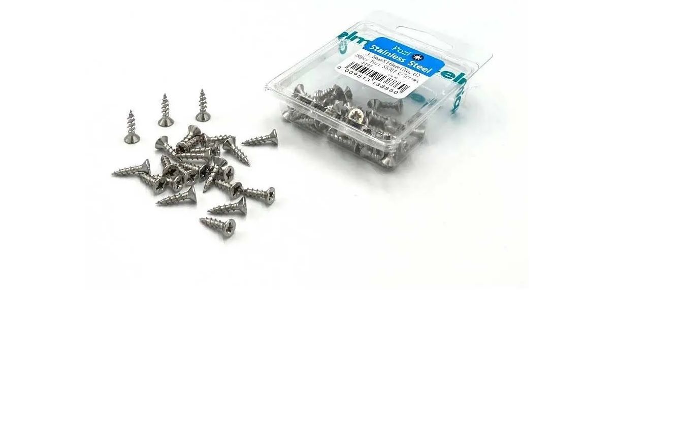 Chipboard Screws, Pozi, No.6, 3.5mm x 16mm, Stainless Steel, 50 Pieces (4 pack) BY WOODLY