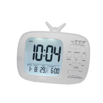 Classy TV Shape Digital Alarm Clock / Temperature & Calendar - White