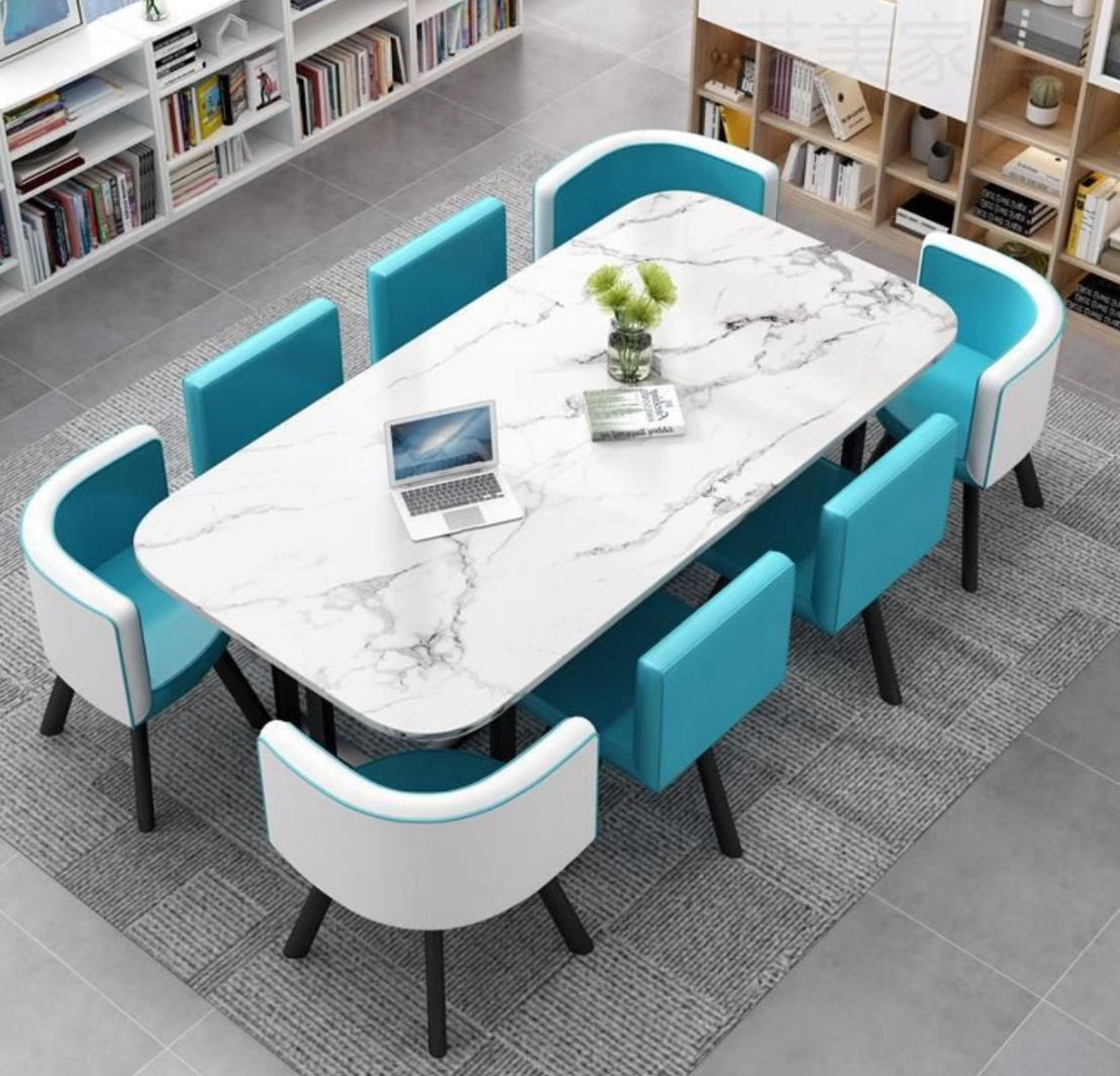 Nordic Style (MDF) Dining Table Set 9PC  (LIGHT BLUE&WHITE)