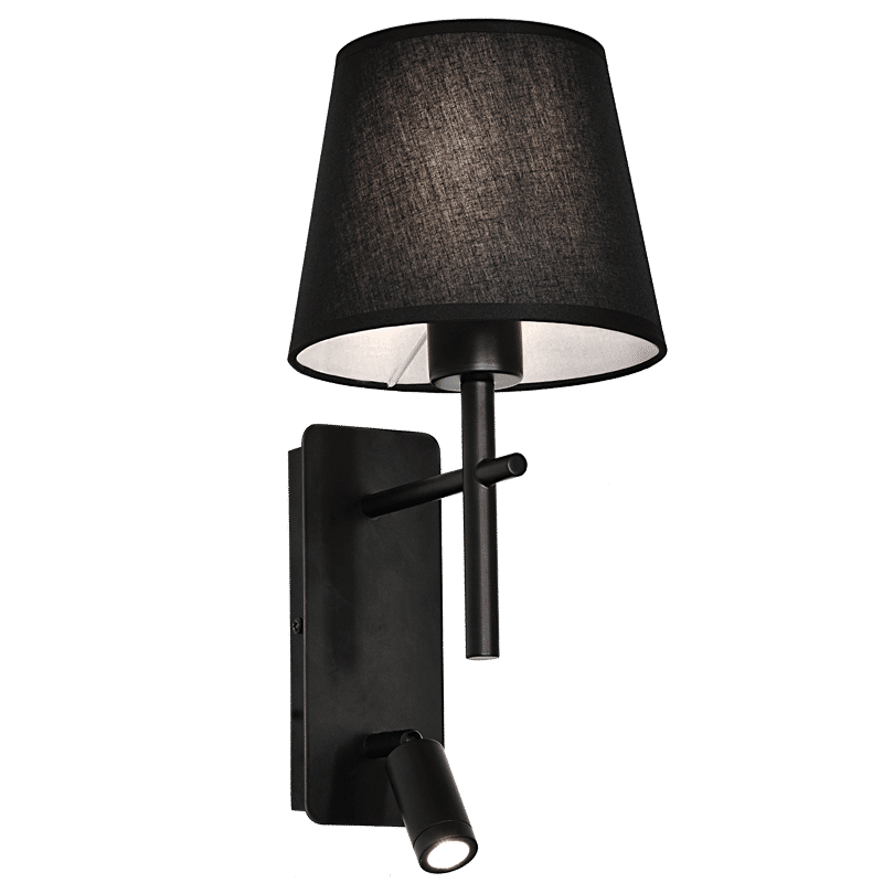 Metal Wall Bracket with Black Fabric Shade and 2 Switches