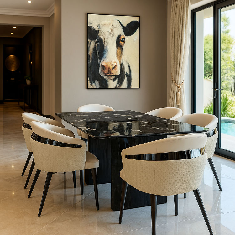 KC FURN – Milanda Marbletop 6 Seater Dining Set
