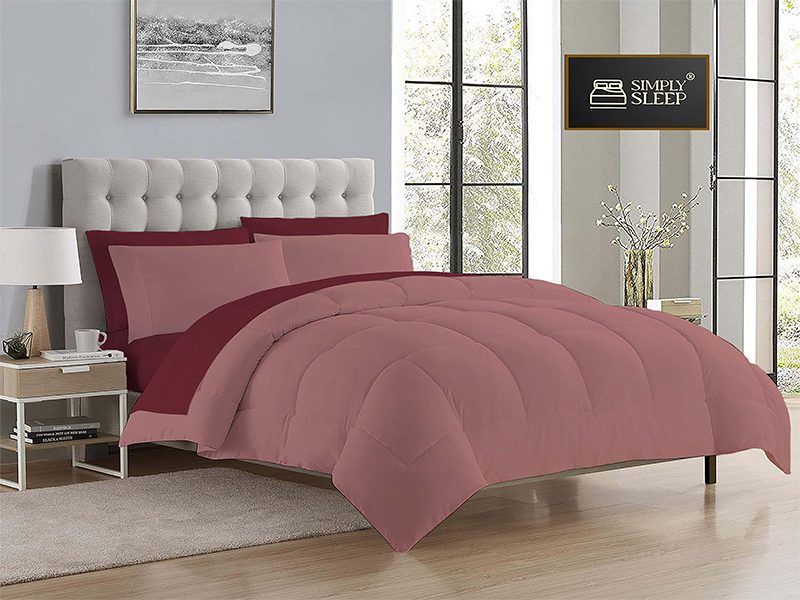 Simply Sleep - Everyday Collection Reversible Comforter Set - 90 GSM Micro Fibre - Double - Pomegranate - Old Rose - (1pc)