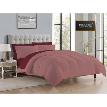 Simply Sleep - Everyday Collection Reversible Comforter Set - 90 GSM Micro Fibre - Double - Pomegranate - Old Rose - (1pc)