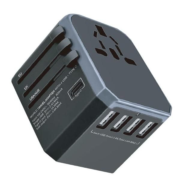 Gizzu Quad-Usb Type-C 5.6A Universal Travel Adapter - Black