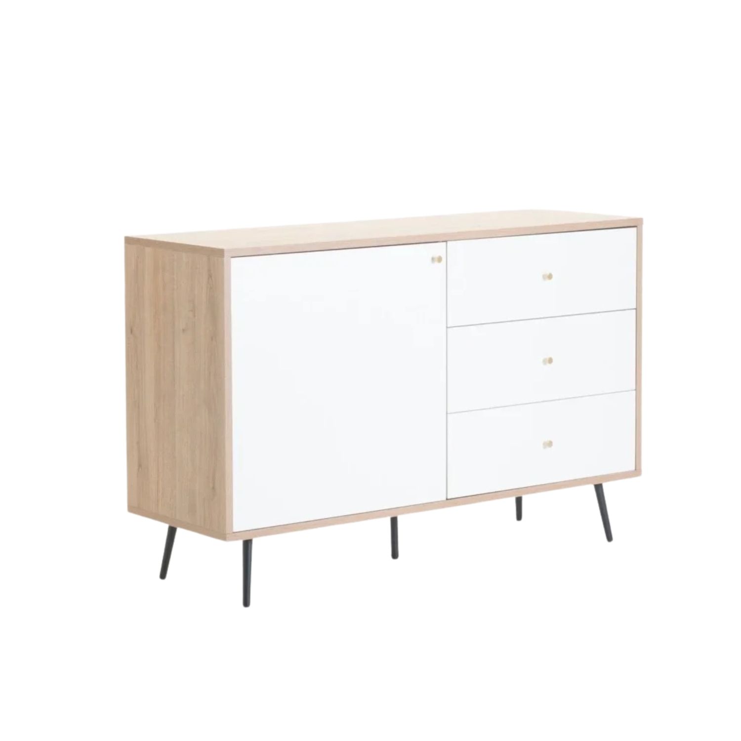 Oak & White 1-Door 3-Drawer Sideboard