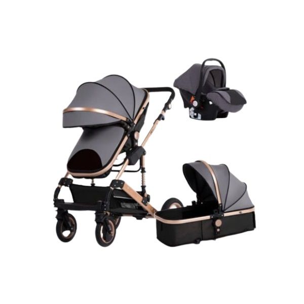 Belecoo stroller 3 in 1 Foldable Baby Pram - Grey & Black