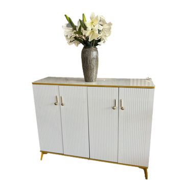 4 Door Modern White and Gold Shoe Storage Cabinet