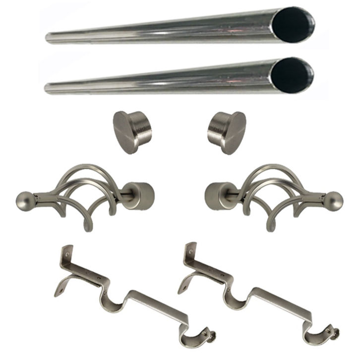 Matoc 25mm Double Curtain Pole Set -SIlver -Dbl extend brkts -Basket Finials -1.0m