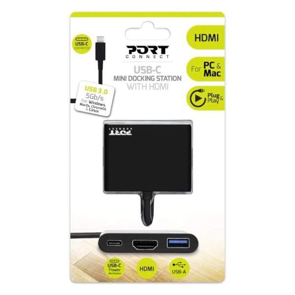 Port Usb Type-C To 1 X Hdmi 1 X Usb3.0 1 X Type-C 60W Pd Dock - Black