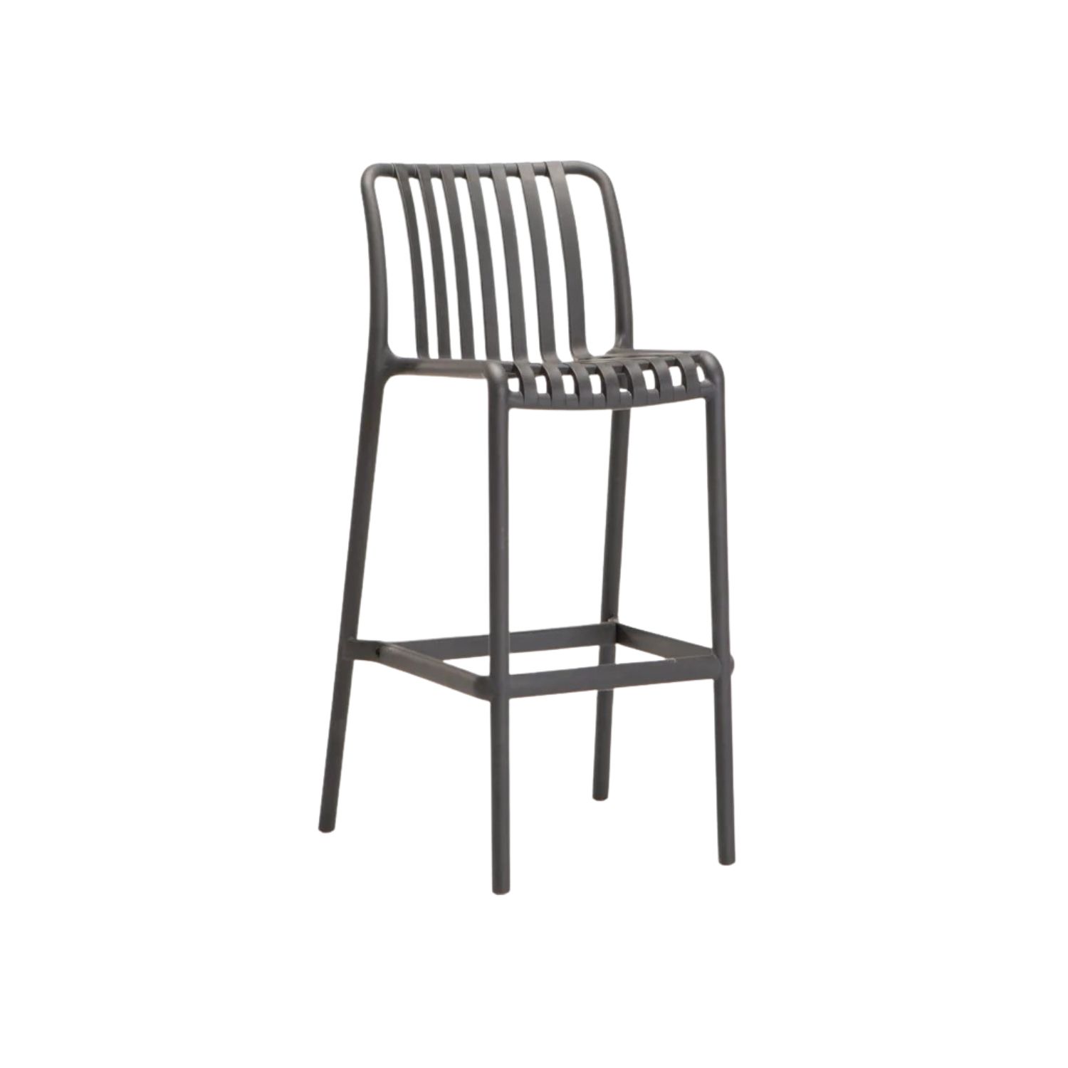 Dark Grey Modern Outdoor Barstool with Slatted Design