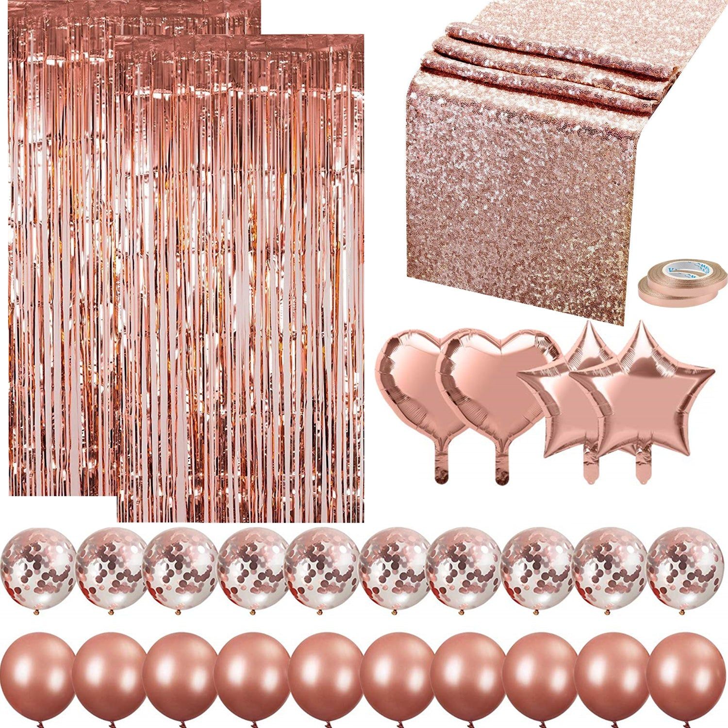 29Pcs Balloons Table Runner Foil Curtains Party Decoration Pack- Rose Gold