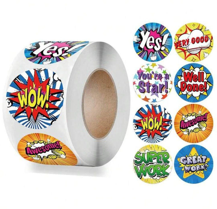 Teacher Stickers - Wow Cartoon - 500 per roll