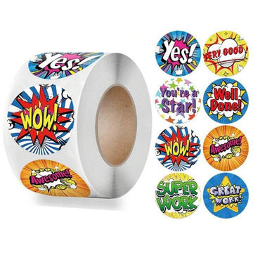 Teacher Stickers - Wow Cartoon - 500 per roll