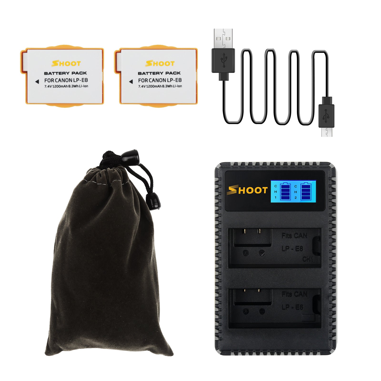 2Pcs LP-E8 Batteries with Dual Slot Charger For Canon Cameras