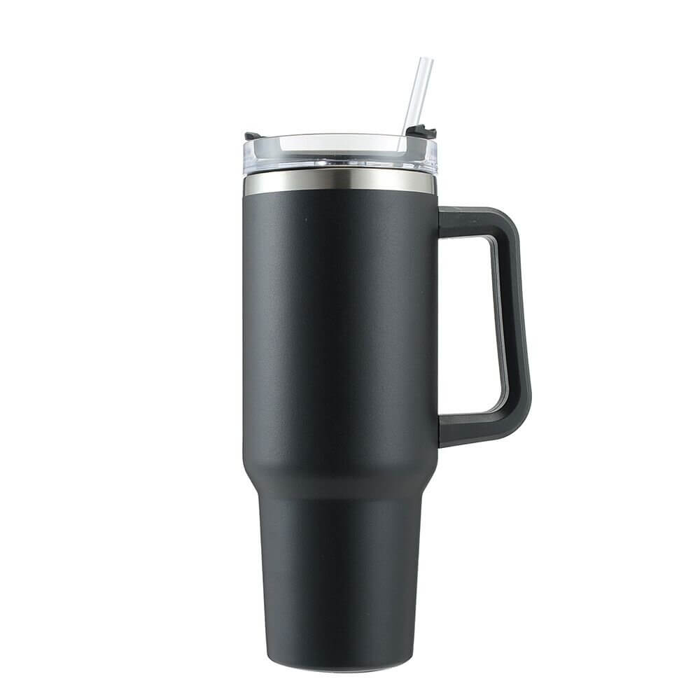 Stainless Steel Vacuum Flask with Straw 1.2L - Black