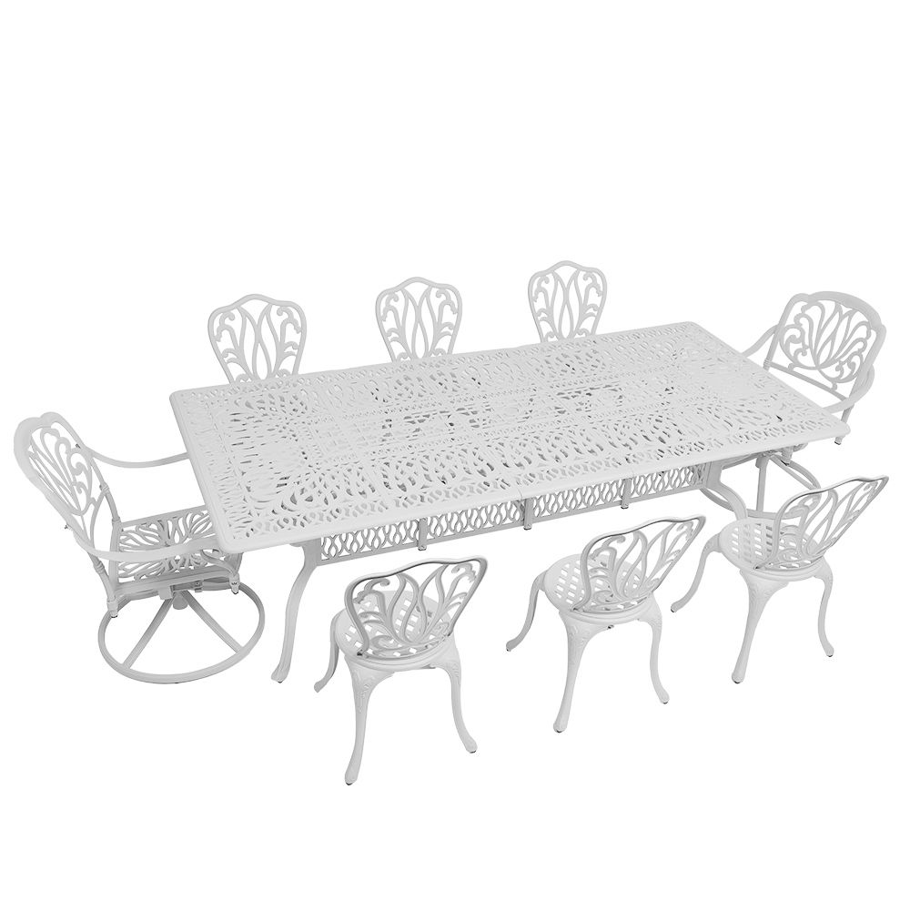 8 Seater - Lisa Aluminium Patio Set / Garden Furniture / Outdoor Dining Set     (8 Lisa Chairs with 240cm x 110cm Rectangular Elizabeth Table) - WHITE