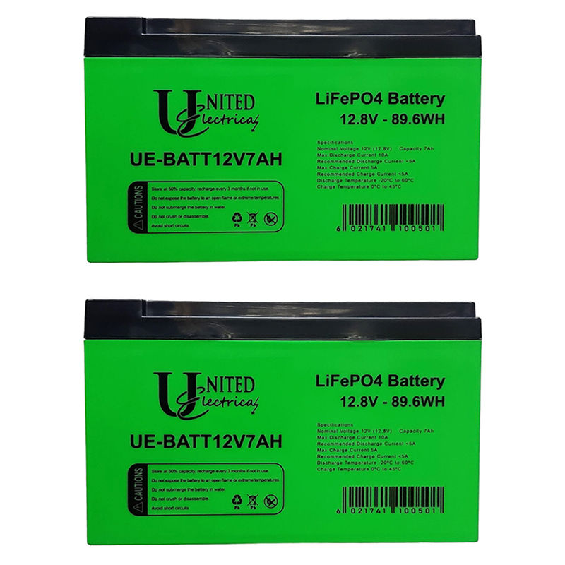 UNITED ELECTRICAL LifePO4 Lithium Battery 12.8V 7AH ( 2 Pack )