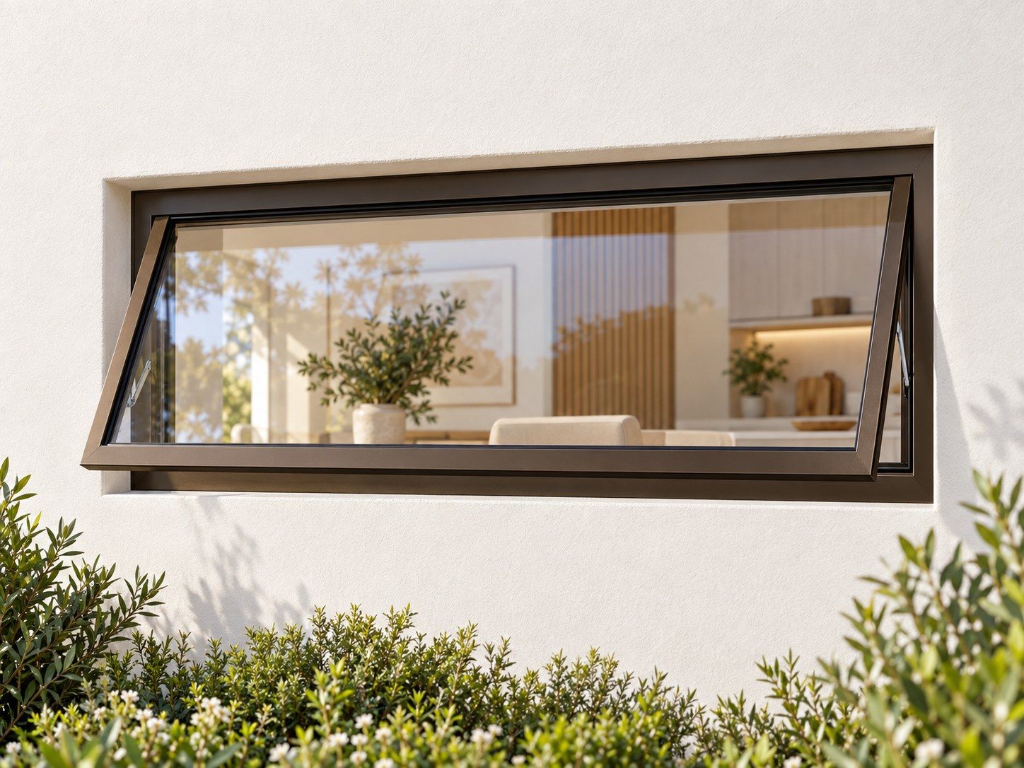 Kenzo Premium Top-Hung Aluminium Window - Bronze, 900 400 mm, Single Opener, Clear Glass