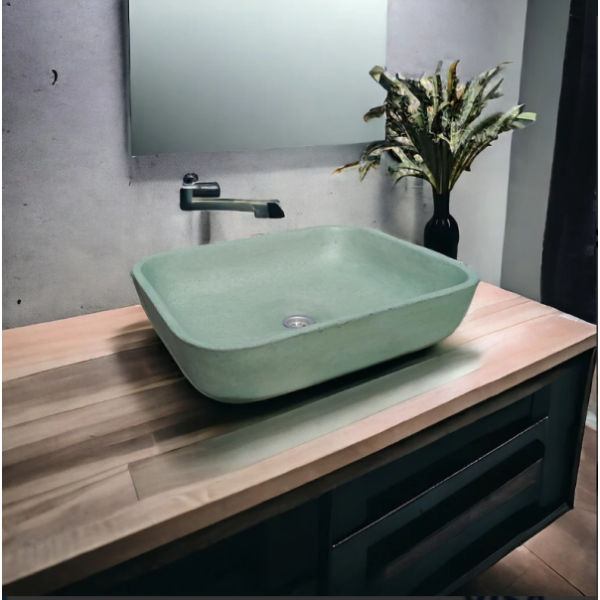 Green Concave Rectangle Concrete Basin 52x40x13cm