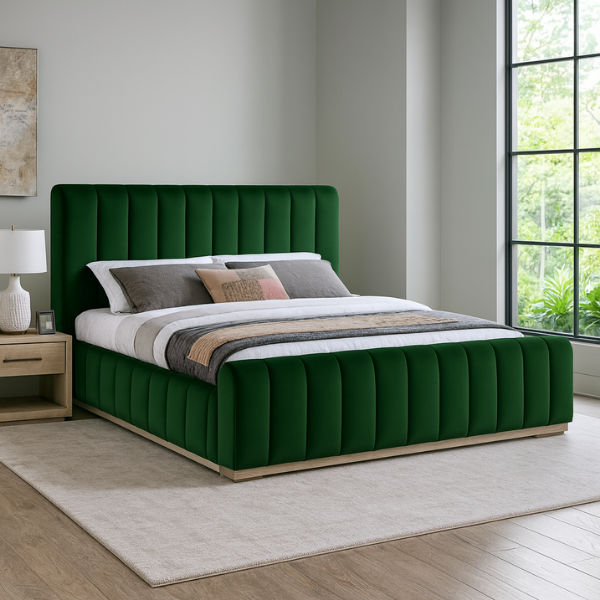 Denia Velvet Upholstered Sleigh Bed Queen Emerald Green