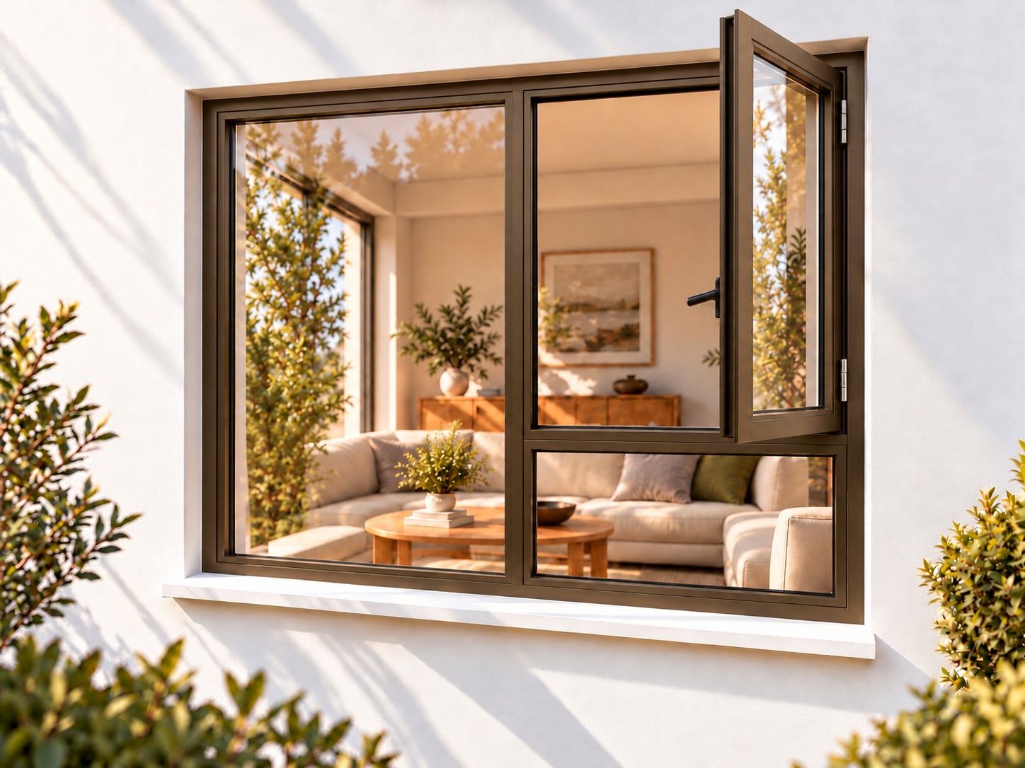 Kenzo Premium Side-Hung Aluminium Window - Bronze, 1200 1800 mm, Right Side Opener with Fixed Bottom Pane