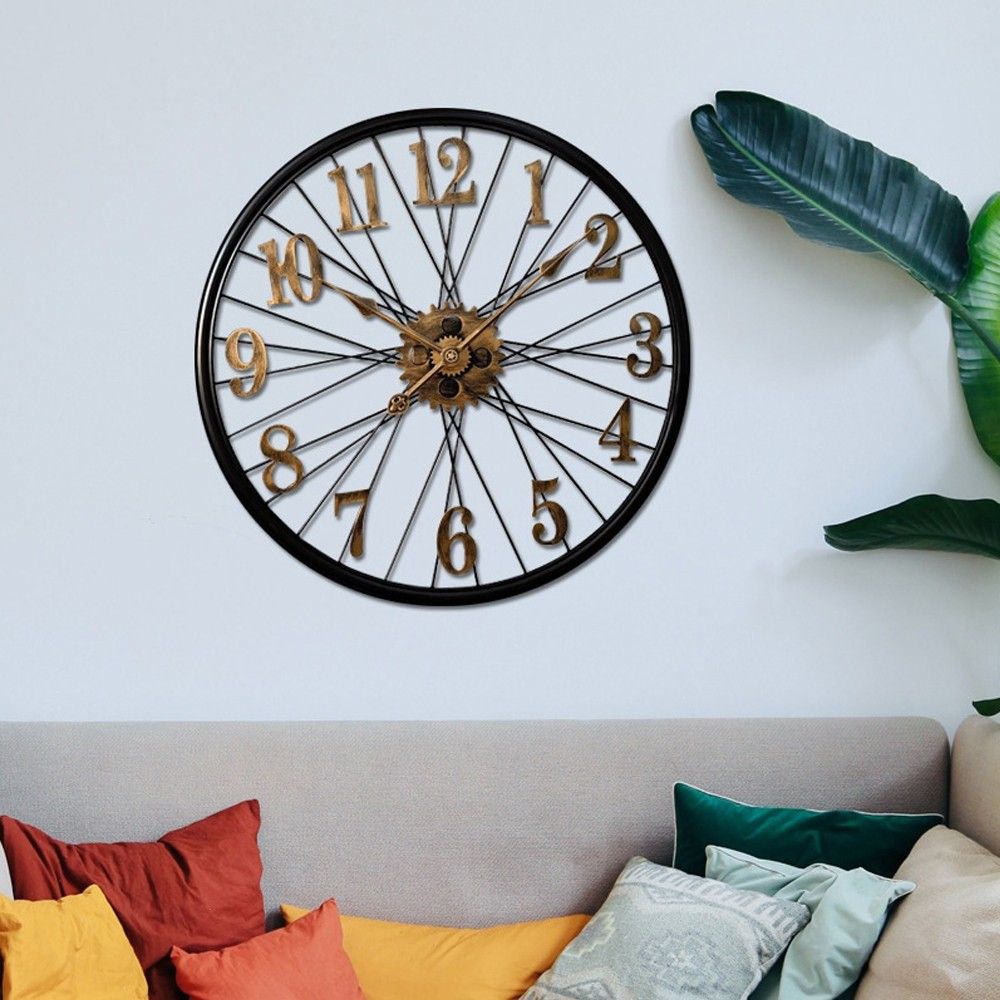 Modern Bicycle Style Wall Clock Black & Gold YX20210806