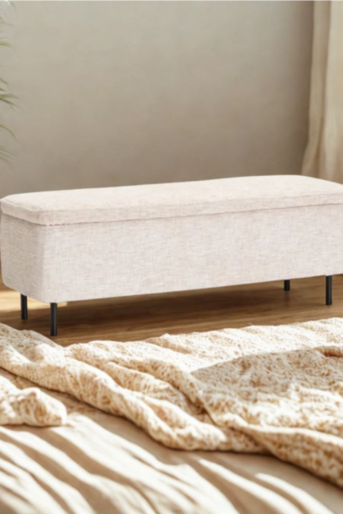 Fabric Storage Ottoman 120cm – Textured Upholstered Bench with Hidden Storage