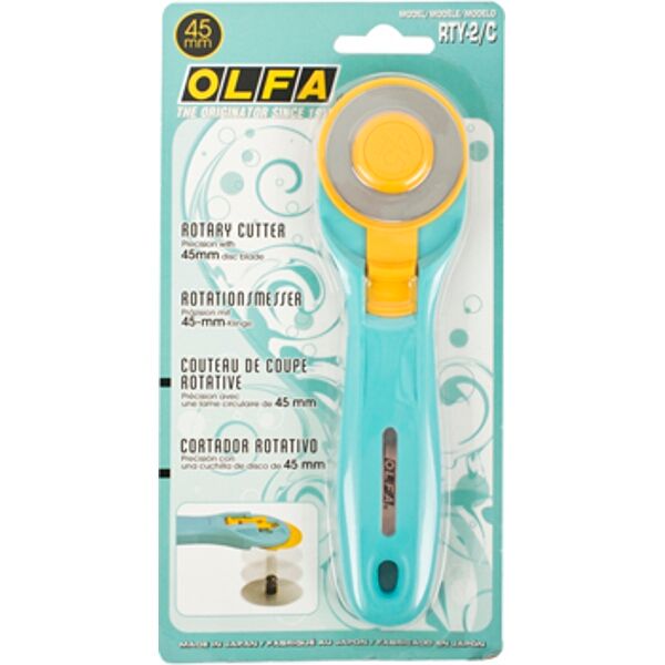 OLFA ROTARY SPLASH CUTTER 45MM BLADE R/L HANDED LIGHT BLUE AQUA