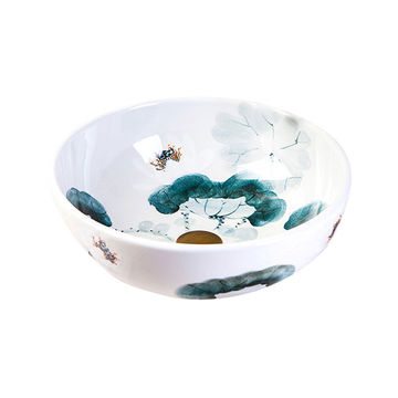 TCB012- ROUND WHITE & FLORAL BASIN