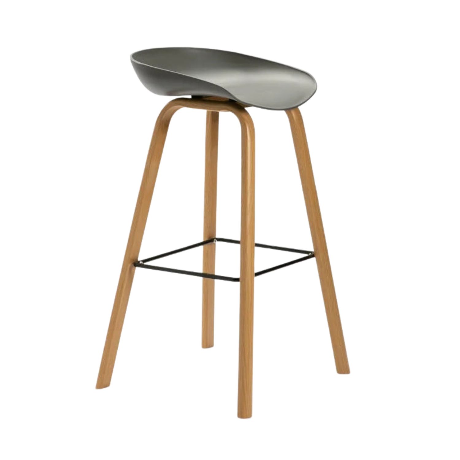 Luxury Polypropylene Barstool with Wood-Look Legs - Dark Grey