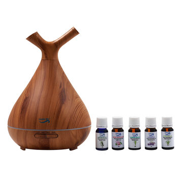 Crystal Aire Sapling Dual Nozzle LED Ultrasonic Aroma Diffuser with 5 Essential Oil Pack (Eucalyptus, Lavander, Citronella, Lemongrass & Rose Geranium)