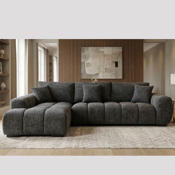 Lucky Furn Channel-Chr L-Shape Fabric Sofa with Chaise - Charcoal