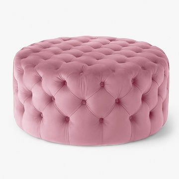 Clark Round Velvet Upholstered Ottoman Large Pink
