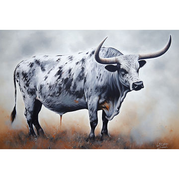 Canvas Wall Art - Large Nguni Bull Painting.  - A1605 - [120 x 80 cm]