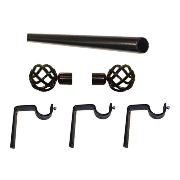 Matoc 32mm Curtain Single Metal Pole Set -Onion Finials -Black -4.0m