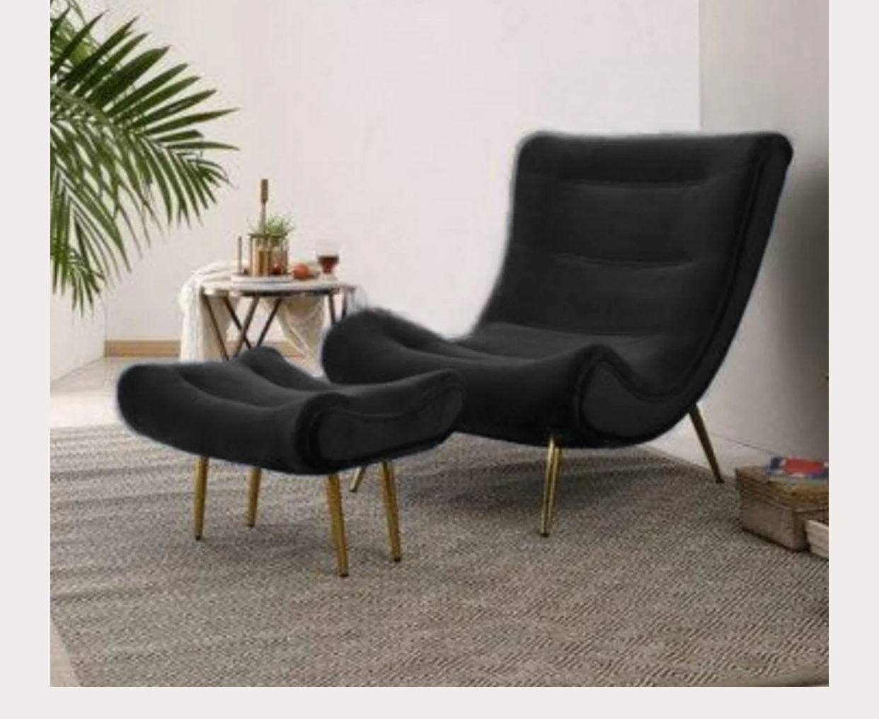 IG Furn- Velvet Relax Chair and Stool Black
