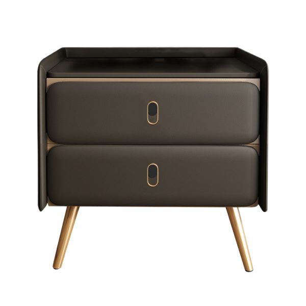 Modern Intelligent Bedside Table Gray & Gold Brown Finish
