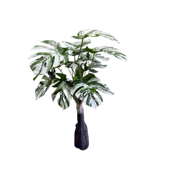 Artificial Monstera Plant with Decorative Vase, Large Tropical Leaves, Black Base-80cm